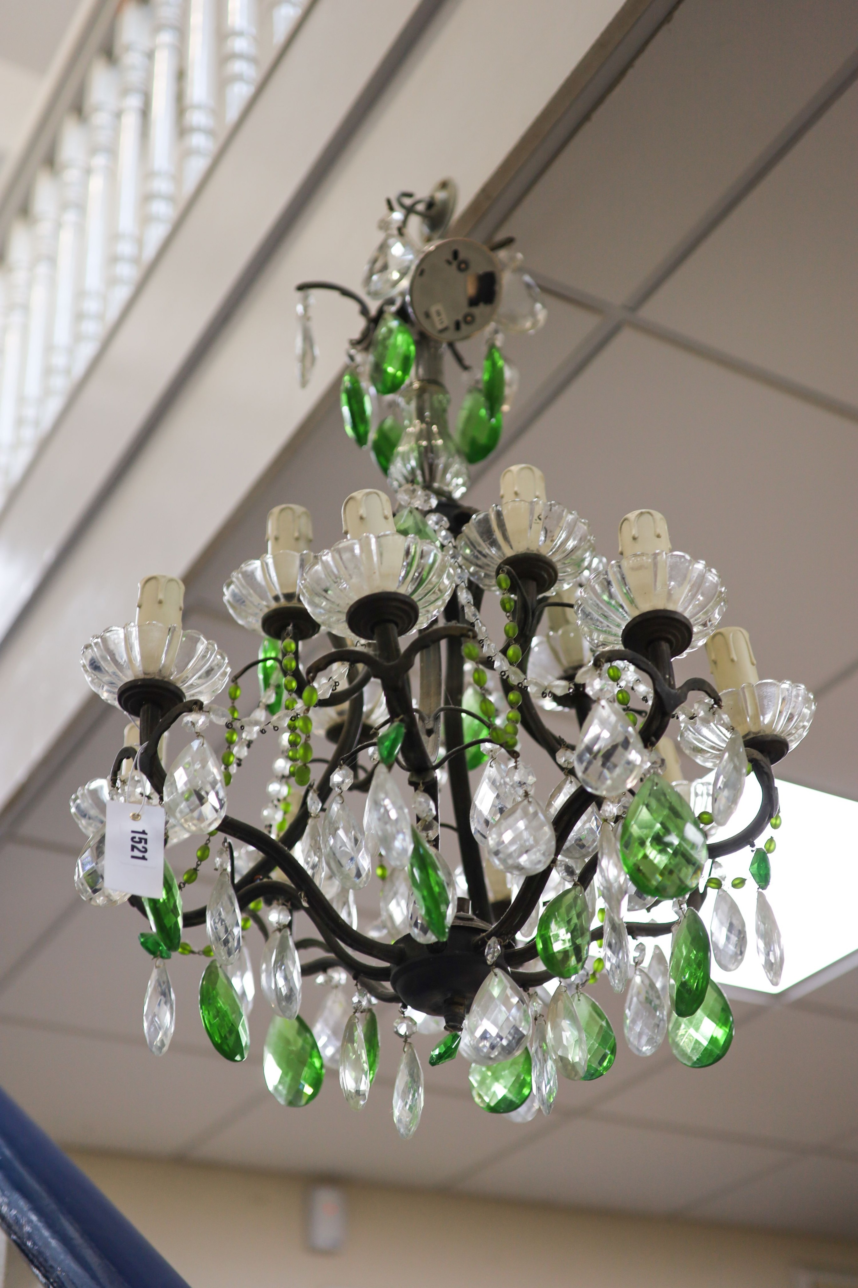 A Bohemian green and clear glass electrolier, 74cm high